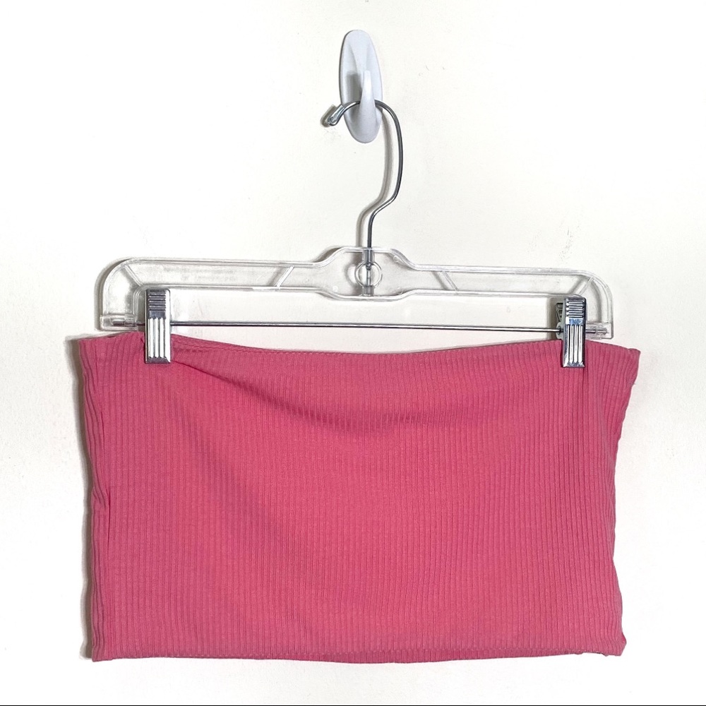 NWT Topshop Pink Ribbed Crop Top - Picture 2 of 6
